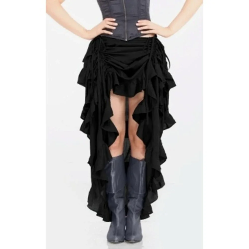 The Pirate Dressing Ruffle Tiered Skirt Womens M Black Renaissance Steampunk